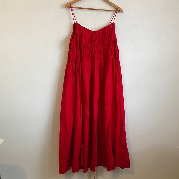 Madewell Textured V-Neck Midi Dress Medium Red Scarlet - Picture 5 of 6